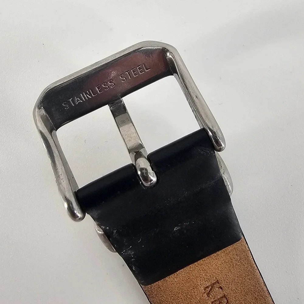 Kenneth Cole Watch Mens Black Leather Square Chronograph Dressy Modern Stainless